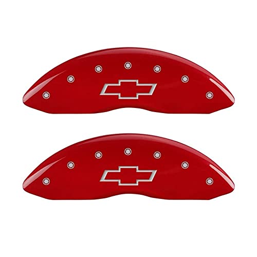 Image of MGP Brake Caliper Covers for 2014-2018 Chevrolet Silverado | Requires 18 inch+ Wheels, Red Powder-Coated Aluminum, 4 PCS Front and Rear, Bowtie Engraving