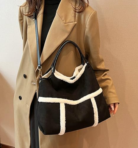 Large Suede Tote Bag for Women Vintage Lamb Wool Lined Shoulder Bag Crossbody Purse Top Handle Satchel Purse Work2