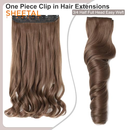 Image of Chaam 26-Inch Cotton Lace 3 /4 Full Head Clip in Synthetic Hair Extensions, One Piece Clip in Hair Weft with 5 Clips Half Head Wavy Hairpiece for Daily Use (Golden Brown, 170 Gram)