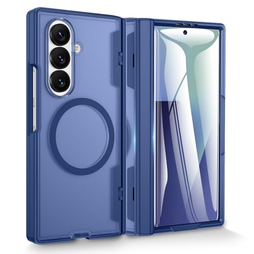 Doeshine für Samsung Galaxy Z Fold 7 Hülle mit Panzerglas Screen Robuste Handyhülle für Magnetic Kabelloses Laden Kratz- und stoßfest Fallschutz Militär Schutzhülle mit Scharnierschutz (Blau)