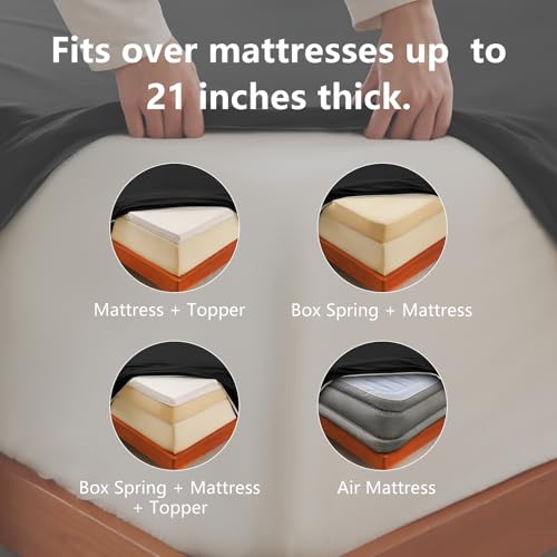 Image of CozyLux 6-Piece Full Size Bed Sheets, Fits 18-21 Inch Mattresses, Oeko-TEX | 4 Pillowcases, 1 Flat Sheet and 1 Fitted Sheet with All-Around Elastic and 21-Inch Deep Pocket for a Secure Fit, Black