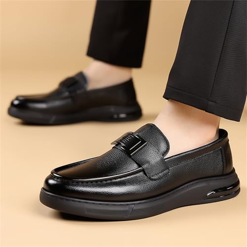 Men's Genuine Leather Slip-On Platform Loafers with Decorative Buckle Lightweight Flexible Non-Slip Sole Round Toe Business Formal Office Dress Shoes4