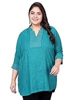 Indietoga Women's Plus Size Cotton Linen Tunic Tops (P1000-1270_Green Embroidered_7XL)