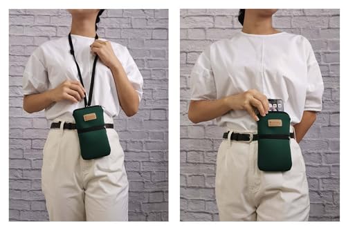 Image of Tainada Men Women Cell Phone Neoprene Shockproof Zipper Sleeve Case Bag Pouch w /Carabiner Clip Hook, Neck Lanyard, Belt Loop Holster for iPhone 17 /16 Pro Max, 16 /15 Plus; Samsung S25+ (Dark Green)