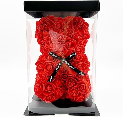 Romantic Bear Rose Valentines Day Presents for Her Flower Bear Birthday Presents for Women Wife Girlfriend Mom and Presents for Valentines Day Anniversary Women Day (Red)