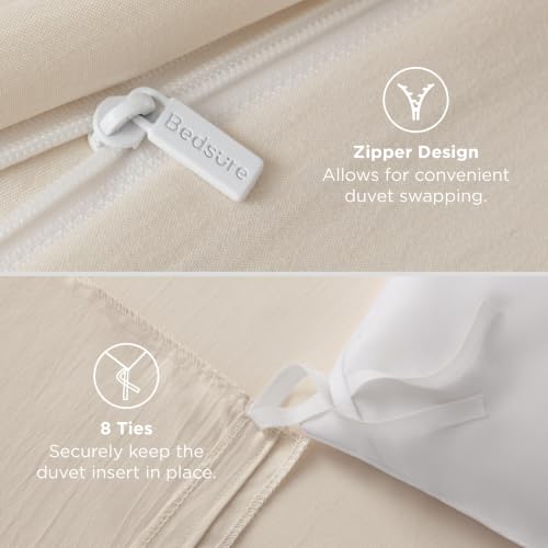 Image of Bedsure Prewashed Twin /Twin XL Duvet Cover, Cotton-Like Bedding Set, Cream | Ultra Soft, Relaxed Texture, Twin XL Breathable Comfort, Hidden Zipper, 8 Corner Ties, Easy Care, OEKO-TEX, Year-Round Use