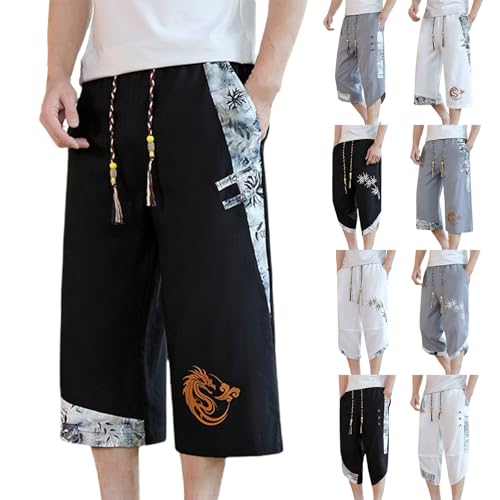 Men's Summer Beach Cropped Pants Summer Trend Elastic Waist New Chinese Style Traveling Shorts Thin Sports Trousers3