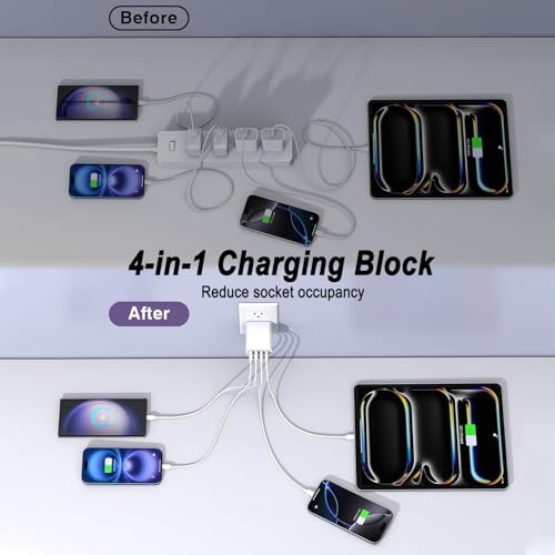 Image of USB C Charger Block,60W 4-Port USB C Wall Charger iPhone Charger Fast Charging PD Power Adapter+QC Wall Plug Multiport Type C Brick Chargers for iPhone 17 16 15 14 13 12 11 Pro Max XS,Samsung