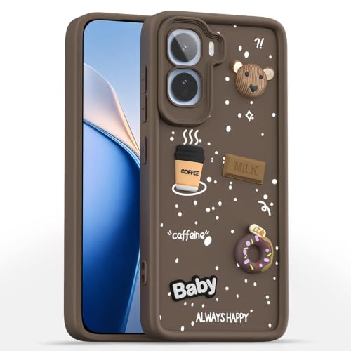 Image of Bintage Cute Fun Taddy Cartoon 3D Ball Bear Milk Cake Coffee Silicon Case Full Body & Camera Protection Back Cover Compatible for Vivo T5 Pro 5G - Brown