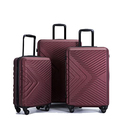Hardside Spinner Luggage Set, 3-Piece, Burgundy, 20" Carry-On, 24" and 28" Checked Suitcases