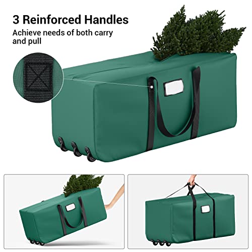 Winpull Rolling Christmas Tree Storage Bag, 55" X 24" X 22", Fits Up To 9Ft Artificial Disassembled Christmas Tree, Extra Large Heavy Duty Xmax Storage Container With 3 Wheels & Dual Zippers & Buckle & Reinforced Handles (Green) #TOP4