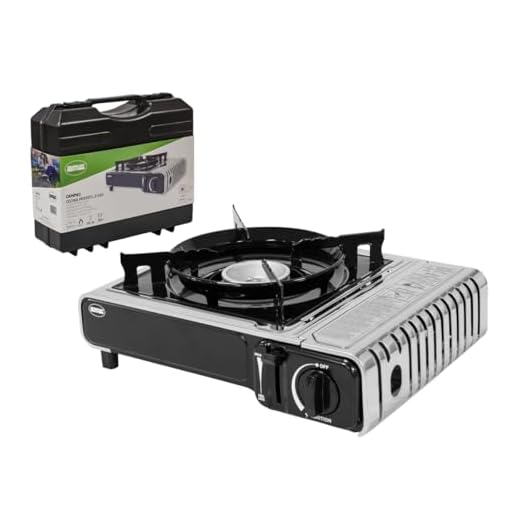 Amig - Hornillo Camping Gas - Cocina Portátil Camp01 - 2,2 kW Potencia - Parabrisas y Soporte Sartén - Certificación CE - Compatible Botellas CP 250 - Excursiones y Camping - Acero Inoxidable