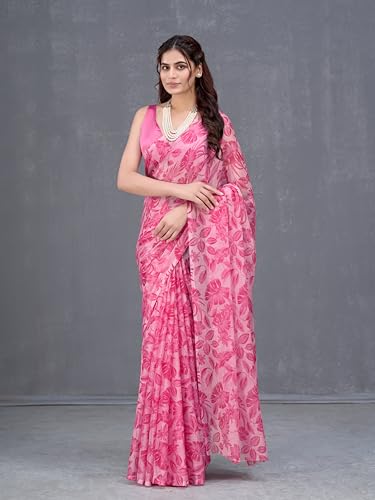 Image of Garden Vareli Nara Chiffon All-Over Floral Print Saree With Blouse Piece