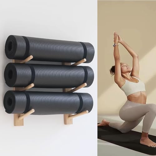 Uchwyt ścienny na matę do jogi i uchwyt na narzędzia treningowe, drewniany organizer na siłownię, wałek piankowy i akcesoria fitness, idealny do nauki