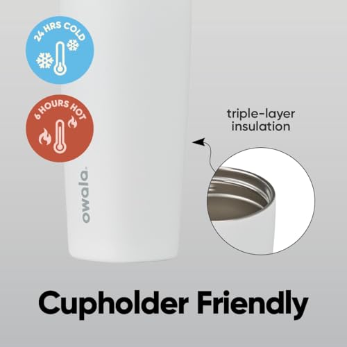 Image of Owala SmoothSip Slider Insulated Stainless Steel Coffee Tumbler, Reusable Iced Coffee Cup, Hot Coffee Travel Mug, BPA Free 20 oz, Peachy Keen