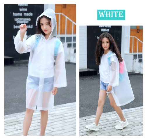 Image of Rain Poncho for Kids Boys Girls - 2 Pack Reusable Waterproof Rain Coat Jacket for Teen Disney, Clear Pink Yellow Blue Purple