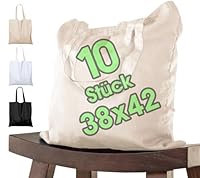 10 STÜCK Baumwolltasche 38x42 cm unbedruckt, zwei lange Henkel OEKO-TEX® zertifiziert Stofftasche, Tragetasche, Baumwollbeutel, Einkaufstasche, Jutebeutel, Stoffbeutel Einkaufsbeutel zum bemalen Natur