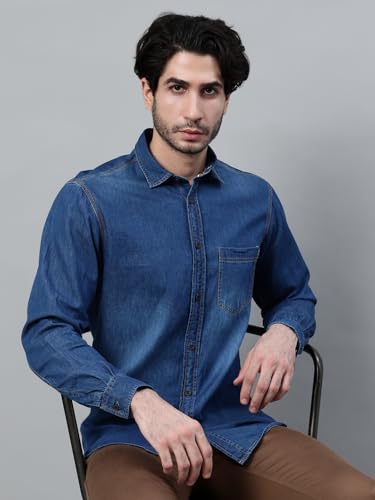 Image of Cantabil Denim Shirt Collar Full Sleeve Regular Fit Casual Shirt for Men with Pocket | Cotton Casual Shirt for Men | Casual Wear Shirts for Men (P MSHC00769A)
