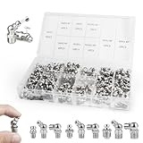 LANZLC 170 Stück Schmiernippel Sortiment Kit, 45° 90° Vernickeltes Eisen Kegelschmiernippel, M6 M8 M10 Gerade Abgewinkelt, Hydraulik Fettnippel mit Kappen Aufbewahrungsbox für Schmierpressen
