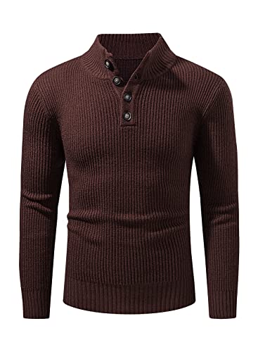 AlvaQ Pull de Polo à Manches Longues pour Homme Pull Thermique en Tricot de Couleur Unie Marron XXL Cover