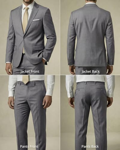 YND Men's 2 Piece Suit with Tie, One Button Slim Fit Solid Jacket and Pants Set, Suits for Men Prom Party Wedding & Business - Image 3
