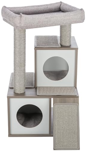 TRIXIE Mali 34-in Cat Tree, Modern Wood Cat Tower, Sisal Scratching Posts & Pads, 2 Condos, Sisal Ramp, Cozy Bed