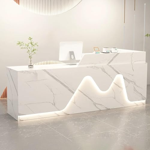 White a,47.2in/120cm,Reception Desk with Counter, Front Desk with LED Lights, Reception Counter with Lockable Drawers, Front Counter with Keyboard Tray, for Office Beauty Salon