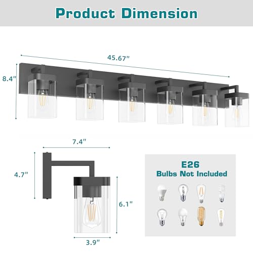 Image of Bathroom Vanity Light, Square Design 6 Lights Morden Bathroom Lighting Fixtures Over Mirror, Black Vanity Light for Living Room /Bedroom