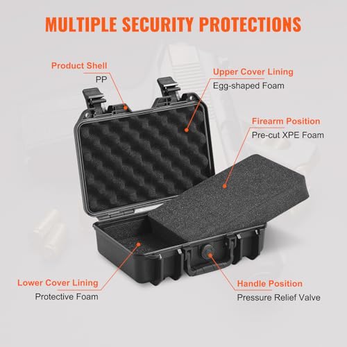 Hard Pistol Cases with Pre-cut PU Foam, Waterproof & Dustproof Hard Gun Case for 1 Pistol, 12.59×9.01×4.4 in Lockable Pistol Case, Black