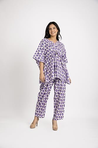 Image of Cotton Floral Printed 2 Piece Night Suit Top & Pajama Set for Women & Girls