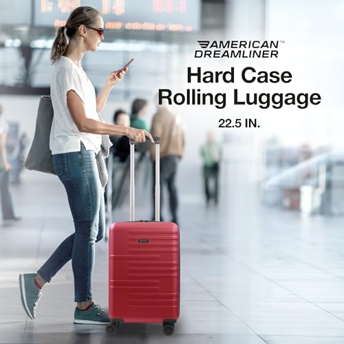 American Dreamliner 22.5 Inch Carry On Luggage, Hardshell Rolling Suitcase with Spinner Wheels, Red2