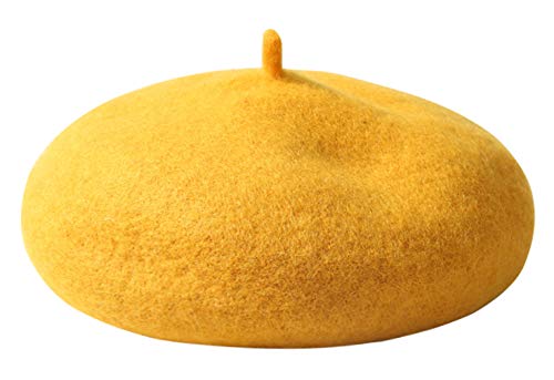 GEMVIE Kids Girls Wool Beret Hats Solid Color French Style Warm Winter Cap Artist Beret Cap Yellow
