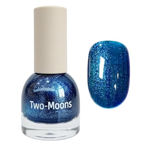 Blue Glitter Nail Polish Nail Varnish Quick Dry Water Based High Shine Dark Blue Nail Polish Long Lasting Sparkly Shimmer Glitter Nail Varnish No UV Lamp Needed for Home Manicure