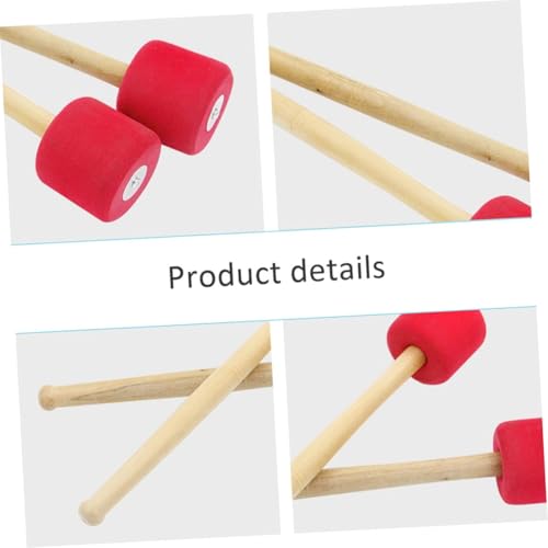 Hemoton 1pc martillo grande esponjoso para tambor con mango de madera para percusión, mejora notas graves para bombo y instrumentos de percusión rojo miniatura 3
