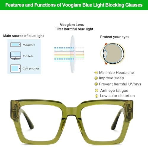 Image of VOOGLAM Square Blue Light Glasses for Women Anti Eyestrain Dry Eyes Computer Phone TV Eyewear Felician