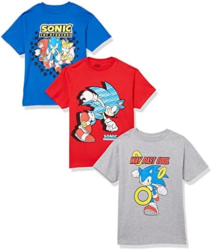 SEGA boys Sonic the Hedgehog 3-pack Tee Bundle, Sonic, Tails, Knuckle T Shirt, Red Heather Grey Royal, 8 US