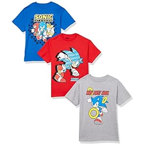 SEGA Boys Sonic The Hedgehog 3-Pack Tee Bundle, Sonic, Tails, Knuckle T Shirt, Red Heather Grey Royal