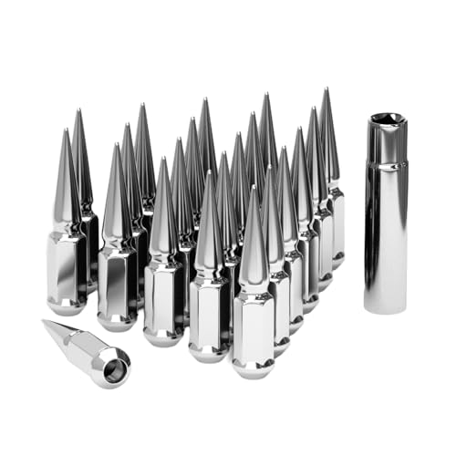TIROL 24pcs M14X1.5 Spike Lug Nuts, Compatible with 07-17 Sequoia/Tundra, 95-17 Silverado/Sierra 1500, 12-17 Ram 1500/Grand Cherokee, One-Piece Design Factory Chrome Acorn Wheel Nuts with Socket Key
