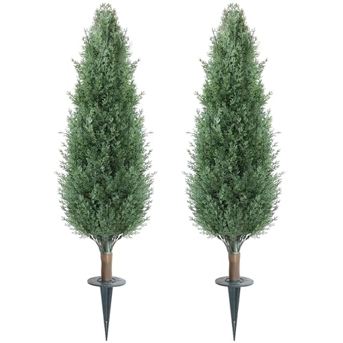 3FT Artificial Cedar Topiary Trees with Ground Spike, Outdoors Fake