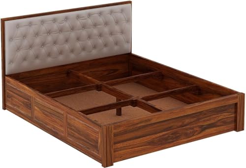 Image of FurnitureSheesham Wood Decan Queen Size Bed with Box Storage for Livingroom /Bedroom /Home Solid Wood Queen Box Bed | Finish Color - Natural Finish, DIY