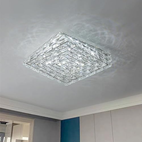 Plafonnier LED cristal pour cuisine moderne et couloir d'hôtel chic luminaire carré chrome