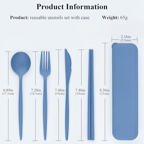 DISSKNIC Reusable Travel Utensils with Case, 4 Sets Wheat Straw Portable Cutlery Set Chopsticks Knives Fork and Spoon for Lunch Box Accessories, Camping Flatware Sets for Daily Use or Outdoor - Thumbnail 2