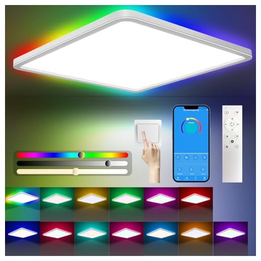 Yexati Plafon LED Techo Regulable 24W 3200LM, 3000K-6500K Lámpara de Techo con control remoto, Luz de techo LED de 13 colores RGB, Luz Panel Plano impermeable IP54 para Baño Salón Dormitorio Cocina