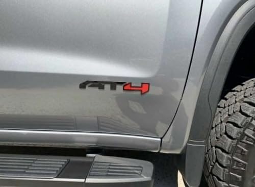 Image of 3Pcs AT4 Emblems Sierra 3D Side Door Rear Tailgate Badge NamePlate Decal with Strong Adhesive 85002068 Replacement for 2019-2023 Canyon Sierra 1500 2500HD 3500HD (Matte Black Red)