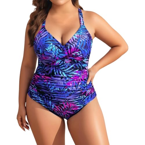 Bañador de una pieza para mujer, estilo vintage, tallas grandes, control de abdomen, realza la figura, push-up, tirantes ajustables, fruncido, transpirable, de secado rápido, elástico, elegante, sexy