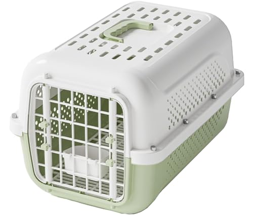 Pantress 猫・小型犬用 ペットキャリー キャリーケース - 航空機対応 防災グッズ 旅行用 おしゃれ キャリーバッグ プラスチック製 軽量 通気孔付き ペットハウス 散歩用 車移動 病院通い 脱走防止 安全設計 ワンタッチ開閉 (グリーン)