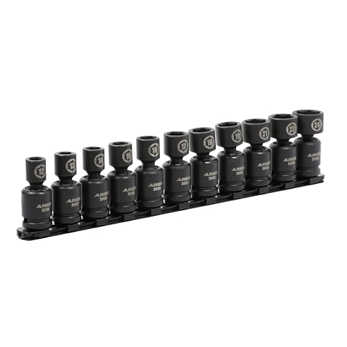 ARES 25125-11-Piece Metric Pinless Universal Swivel Impact Socket Set - 1/2-Inch Drive Swivel Impact Sockets Access Hard to Reach Fasteners – Pinless Design Allows for Smooth Full 360 Degree Action
