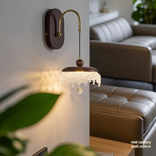 Image of LED Wall Sconce,Wood Wall Light Fixtures,8 inch Indoor Hardwired Wall Light,Vintage Scones Lighting for Bedroom Living Room Bathroom Dining Room Hallway (1 Pack)