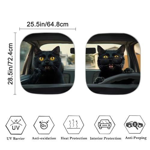 Image of Funny Black Cat Car Front Windshield Sun Shade 2-Piece Foldable Car Windshield Sun Shade UV Rays and Keeps Vehicle Cool Easy to Install for Most Sedan Truck SUV