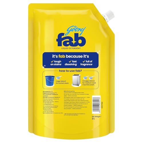 Image of Godrej Fab Liquid Detergent Refill Pouch for Machine & Hand Wash - 2kg (Pack of 2)